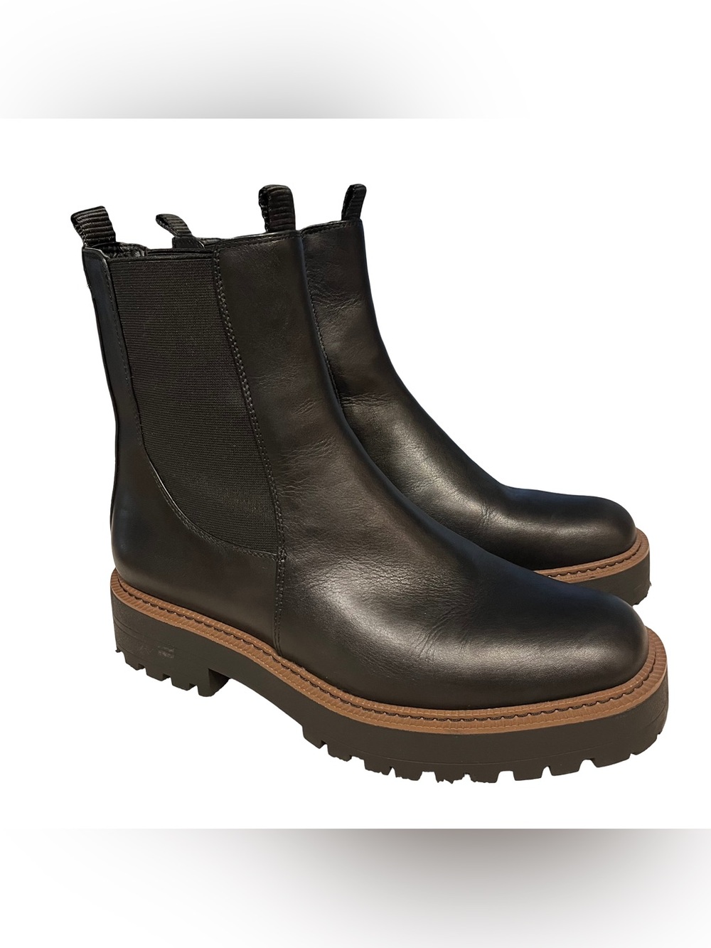 Sam Edelman Laguna Black Leather Sz 11 Waterproof Lug Sole Chelsea Boots EUC